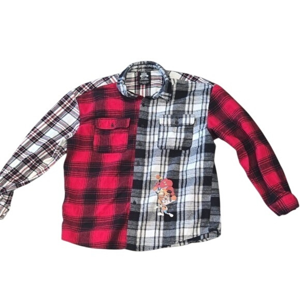 Forever 21 Space Jam A New Legacy Men XL Flannel Shirt Colorblock Plaid Patch